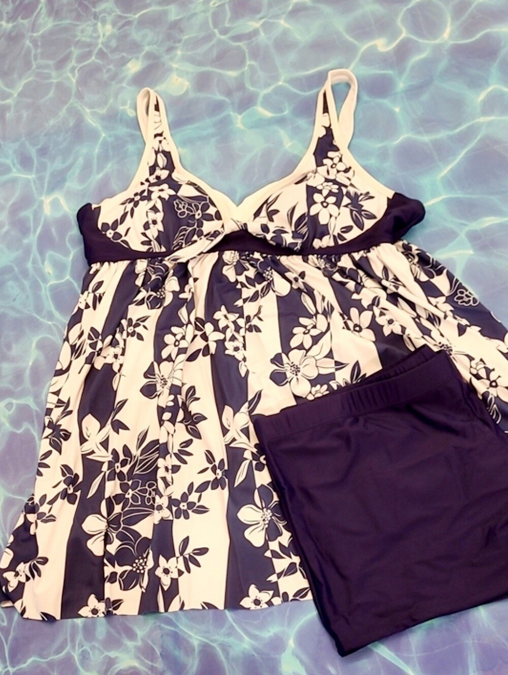 Navy & White Floral Stripe Tankini Set
